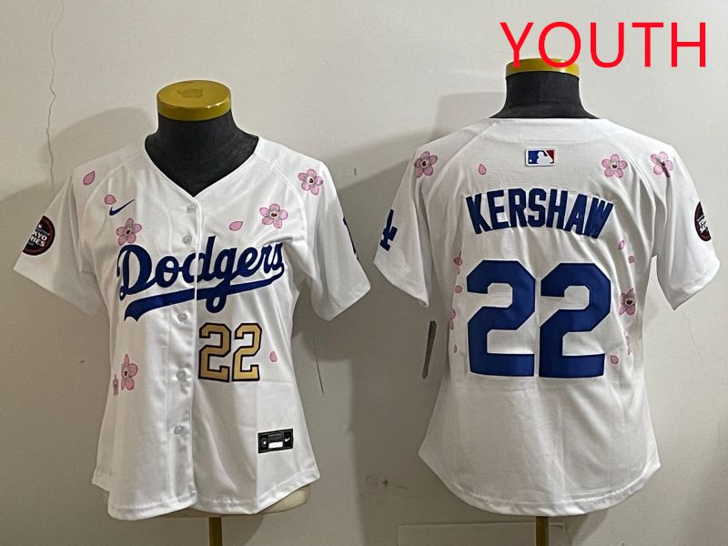 Youth Los Angeles Dodgers #22 Kershaw White Sakura Edition 2025 Nike MLB Jersey style 4